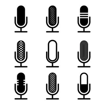 Black microphones set Stock Illustration