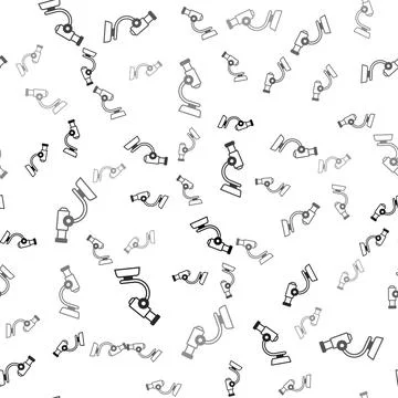 Black Microscope icon isolated seamless pattern on white background. Chemistry 库存插图