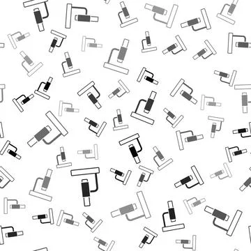 Black Microscope icon isolated seamless pattern on white background. Chemistry 库存插图