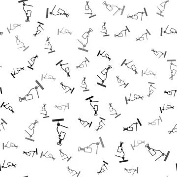 Black Microscope icon isolated seamless pattern on white background. Chemistry Stock Illustration