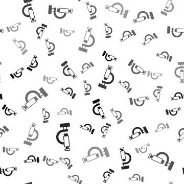 Black Microscope icon isolated seamless pattern on white background. Chemis.. 库存插图