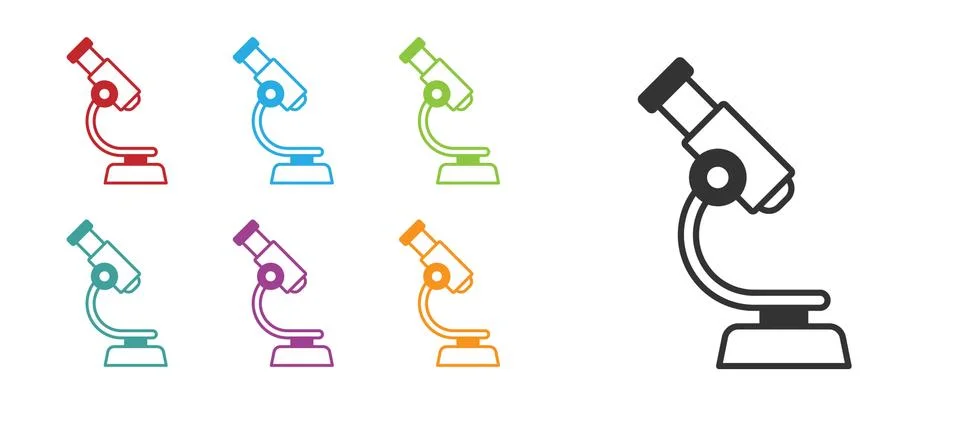 Black Microscope icon isolated on white background. Chemistry, pharmaceutical Illustrazione stock