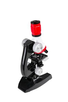 Black microscope on white background, isolated image Stock Photos