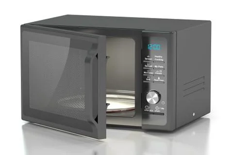 Black microwave oven, 3D rendering Stock-Illustration