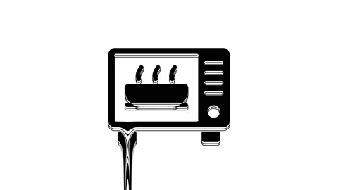 Black Microwave oven icon isolated on white background. Home appliances icon. 4K Stock Footage 233977297
