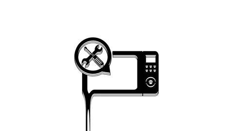 Black Microwave oven with screwdriver and wrench icon isolated on white Stock Footage 233794730
