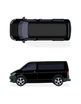 Black minibus. Side view and top view. Volumetric drawing without a grid and  Stock Illustration