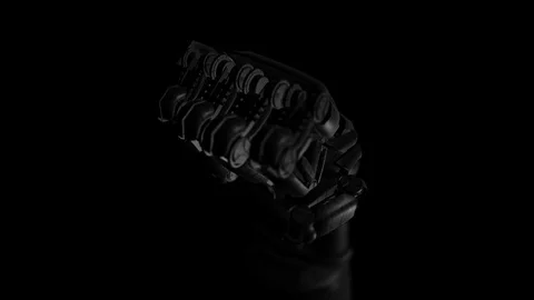 Black minimal background of 3D cyborg robot hand in movement Stock Footage 123253882