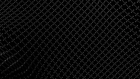 Black minimal background of a grid of lines and dots forming a smooth wave Stock Footage 123407867
