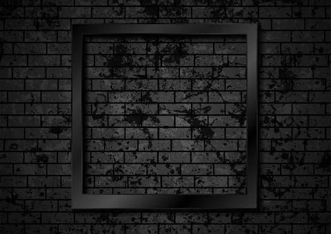 Black minimal glossy frame on brick grunge wall Stock Illustration