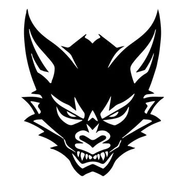 Black Minimalist Devil Wolf Head Tattoo or Logo Design. Vector Demon Mascott Illustrazione stock