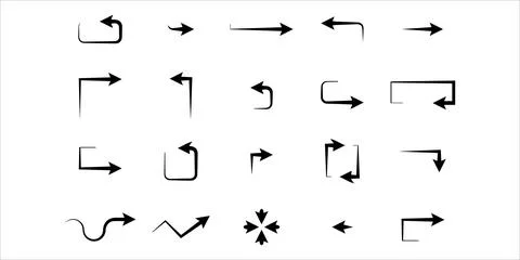 Black Minimalist Thin Line Arrow Icons Set Stock Illustration