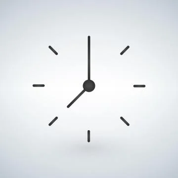 Black Minimalistic Clock Design isolated on white background. Illustrazione stock