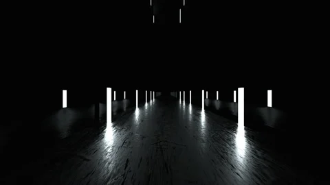 Black mirror space with slippery floor and a row of lights, computer generated Stock Footage 141126879