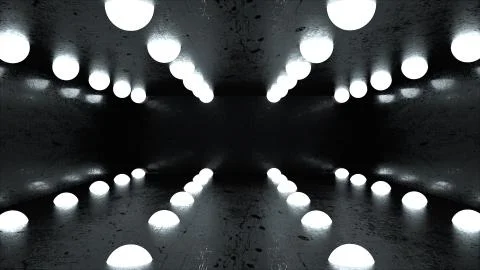 Black mirror space with slippery floor and a row of lights, computer generated 스톡 일러스트
