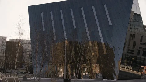 Black Mirrored building high tech pan to left Stock Footage 89944853