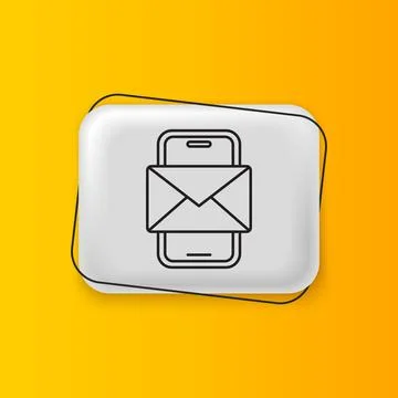 Black Mobile and envelope, new message, mail icon isolated on yellow backgr.. イラスト素材