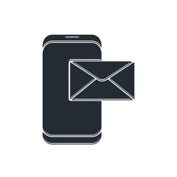 Black Mobile and envelope, new message, mail icon isolated on white backgro.. Illustrazione stock