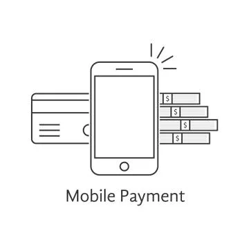 Black mobile payment thin line icon Stock Illustration