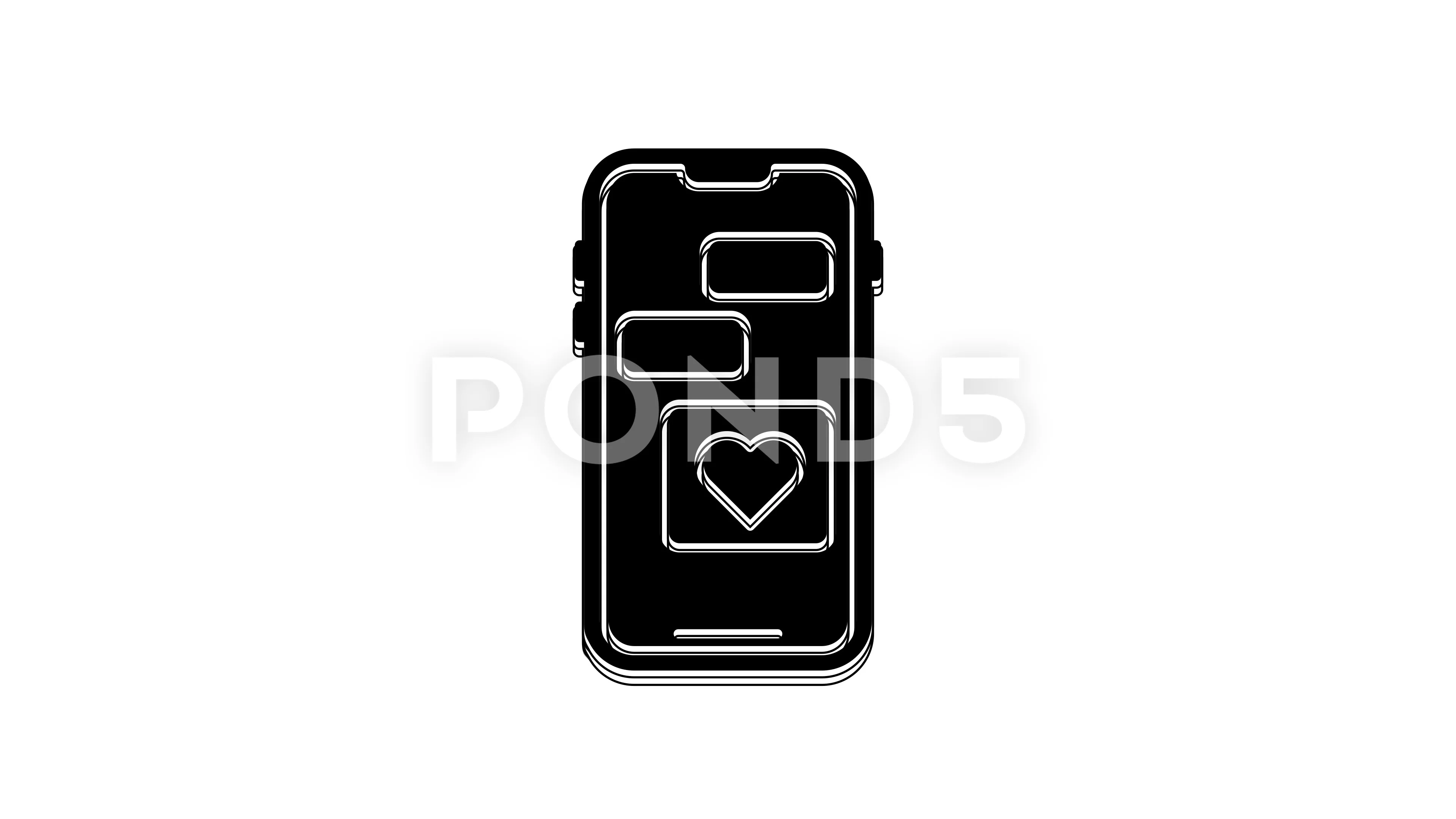 Black Mobile phone with heart icon isolated on white background. Valentines  day