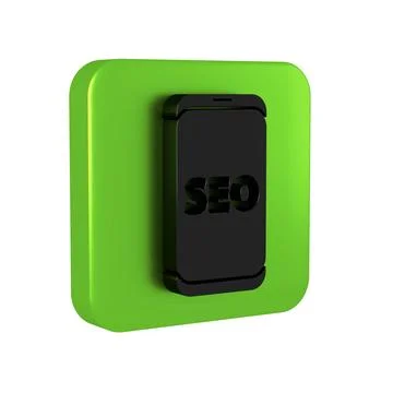Black Mobile phone SEO optimization concept icon isolated on transparent ba.. Stock Illustration