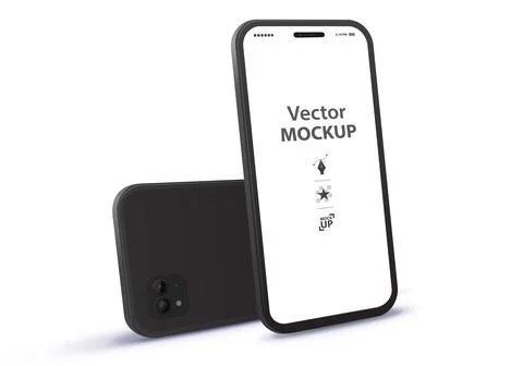 Black Mobile Phone Vector Mockup with Front and Back Perspective View. Stock Illustration