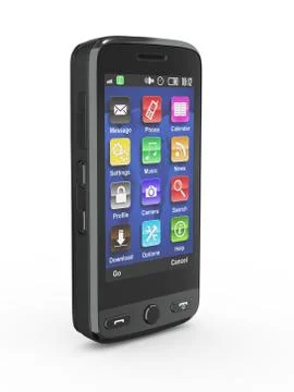 Black mobile phone on white isolated background. 3d Stock-Illustration