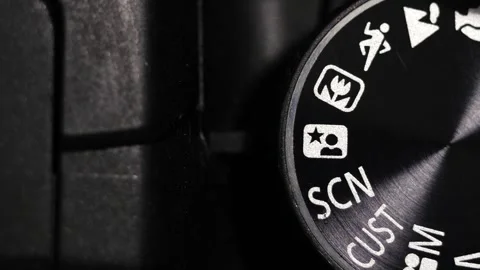 Black Mode Dial Rotating On Black Camera With White Icons Видео 332892710