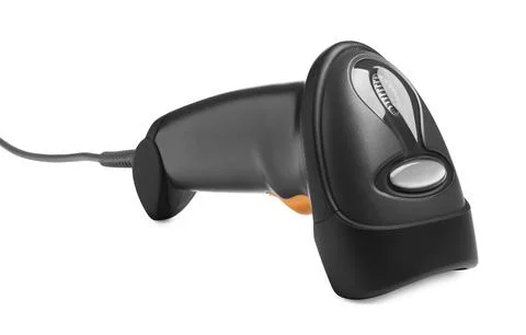 Black modern barcode scanner isolated on white 写真素材