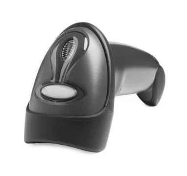 Black modern barcode scanner isolated on white Stockfoto's