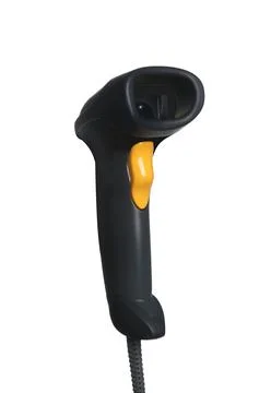 Black modern barcode scanner isolated on white 스톡 사진