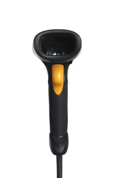 Black modern barcode scanner isolated on white Stockfoto's