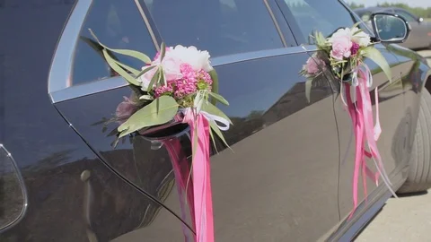 Black Modern Car Decorated for Wedding Stock Footage 101838350