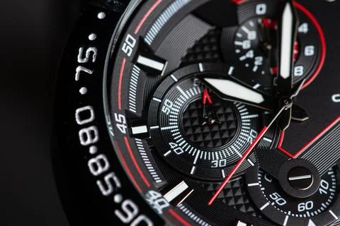 Black modern clock face. close up background Stock-Fotos