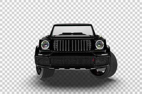 Black Modern Diagonal SUV Full Front View 3D Render Transparent Background Stock Illustration