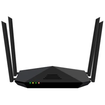 Black Modern Internet Wireless router with 4 antenna vector illustration. Stock Illustration