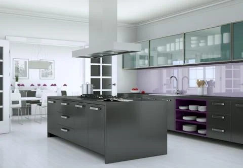 Black modern kitchen interior design illustration Stock Illustration