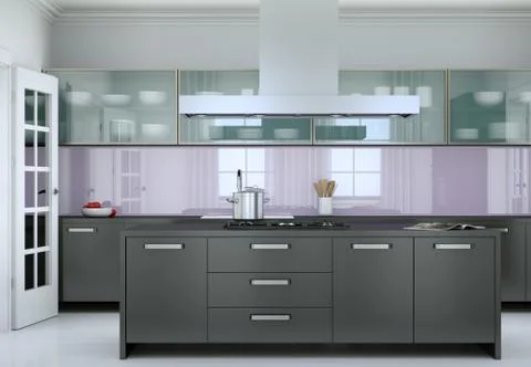 Black modern kitchen interior design illustration Stock Illustration