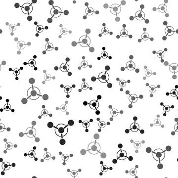 Black Molecule icon isolated seamless pattern on white background. Structure of Stock Illustration