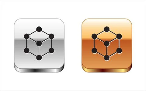 Black Molecule icon isolated on white background. Structure of molecules in Stock Illustration