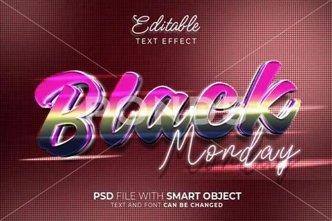 Black monday 3d neon text style effect. editable font effect style PSD Template