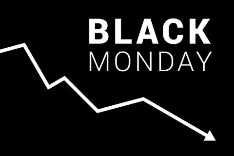 Black Monday inscription and chart arrow on black background Stock Illustration
