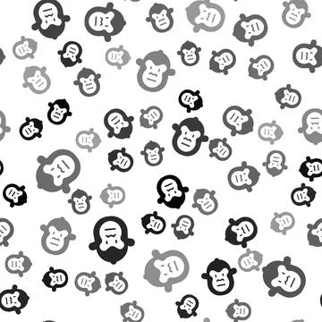Black Monkey icon isolated seamless pattern on white background. Animal symbol 스톡 일러스트