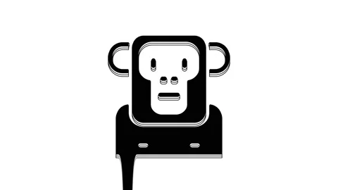 Black Monkey icon isolated on white background. 4K Video motion graphic Stock Footage 233887493