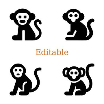 Black monkey icon set for design. minimalistic monkey silhouette collection. Illustrazione stock
