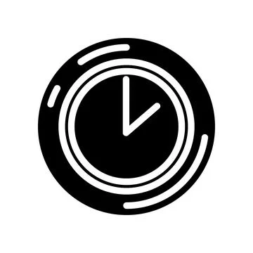 Black monochrome clock icon featuring a circular clock face with hands, multiple Stock Illustration