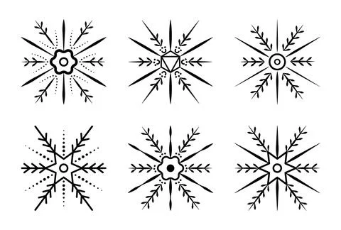 Black monochrome snowflake set Illustrazione stock