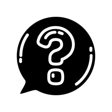 Black monochrome speech bubble icon featuring a large question mark and rou.. Stock Illustration