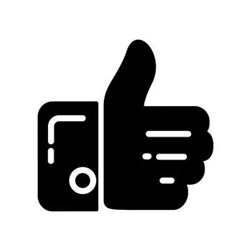 Black monochrome thumbs up icon featuring a raised hand next to a rectangular Stock Illustration
