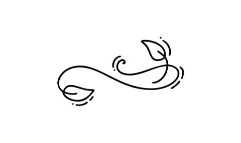 Black monoline calligraphy element with leaf autumn. Divider or corner design 스톡 일러스트